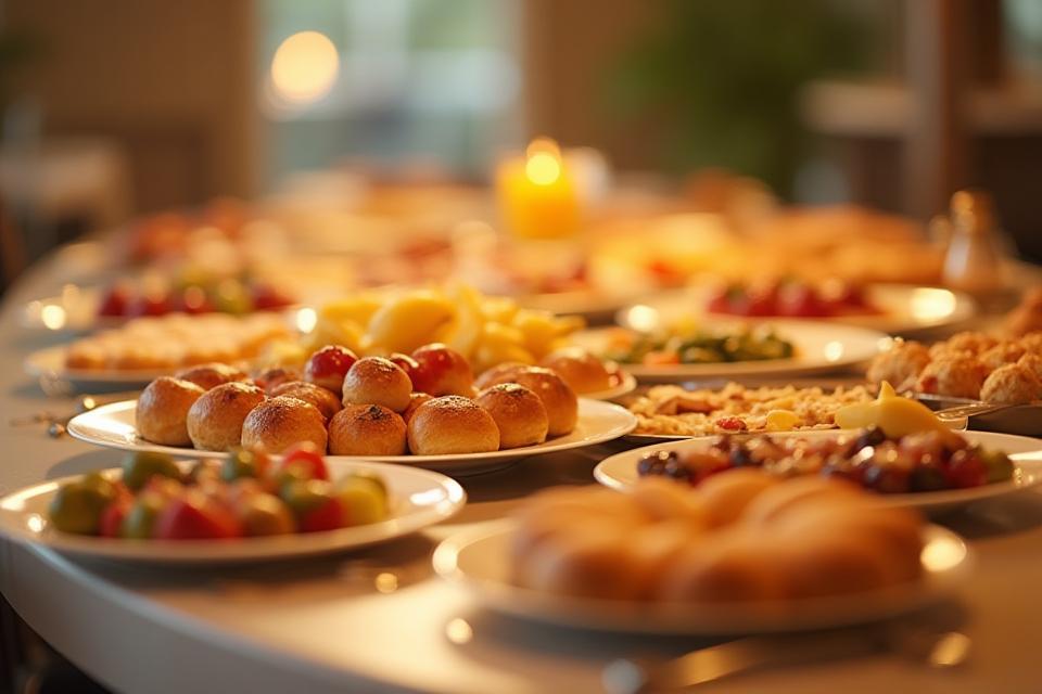 Elegant breakfast catering spread with various dishes